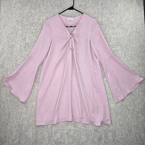 Bell Sleeve Lace-Up Tunic Dress By Soprano Medium Pink